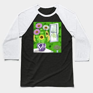 watercolor flowers by window in bathroom Baseball T-Shirt